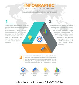 Triangular diagram, chart. Triangle with 3 steps, options, parts. Triangle design element.