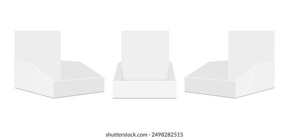 Triangular Display Boxes, Front And Side View, Isolated On White Background. Vector Illustration