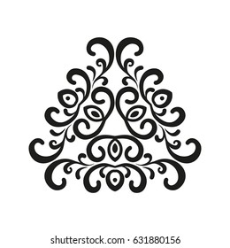 Triangular elegant decorative element with swirls for design of books, printed materials, invitation for a wedding or a celebration, for albums.