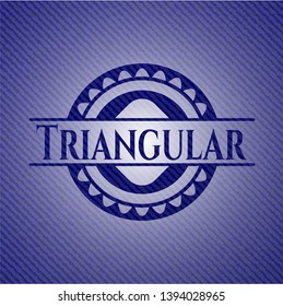 Triangular emblem with jean high quality background. Vector Illustration. Detailed.