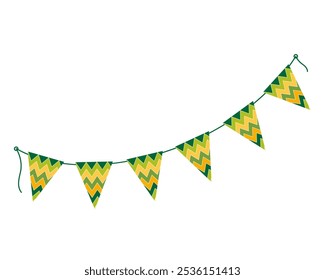 Guirnalda de banderines festivos triangulares con adorno decorativo en zigzag en colores de moda de San Patricio