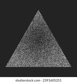 Triangular figure made of white dots isolated on a dark background. Minimalistic retro pattern in a fashionable halftone style, stipplism.
