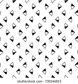 Triangular figures wallpaper. Repeated geometrical figures background. Seamless surface pattern design with polygons. Mosaic motif. Digital paper with jagged triangles for web designing. Vector art.