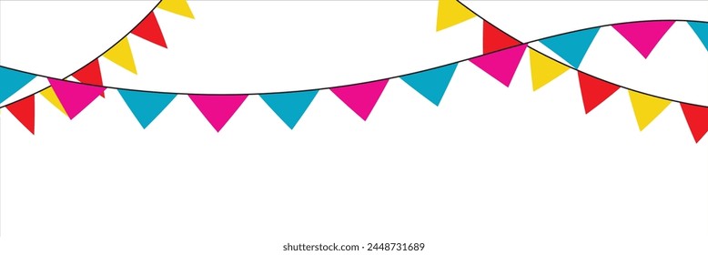 
Triangular flag in a colorful celebration. colorful party 2D triangle flag on transparent background. Vector illustration. Illustration material: colorful triangle flag · 
