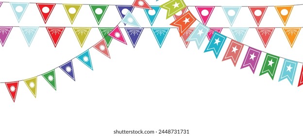 
Triangular flag in a colorful celebration. colorful party 2D triangle flag on transparent background. Vector illustration. Illustration material: colorful triangle flag · 