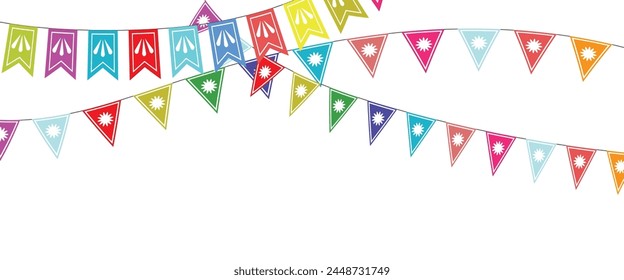 
Triangular flag in a colorful celebration. colorful party 2D triangle flag on transparent background. Vector illustration. Illustration material: colorful triangle flag · 
