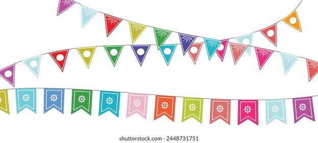 
Triangular flag in a colorful celebration. colorful party 2D triangle flag on transparent background. Vector illustration. Illustration material: colorful triangle flag · 