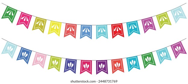 
Triangular flag in a colorful celebration. colorful party 2D triangle flag on transparent background. Vector illustration. Illustration material: colorful triangle flag · 