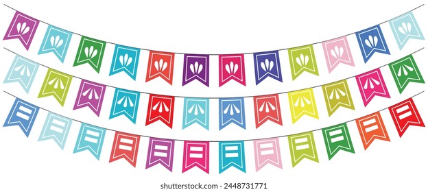
Bandera triangular en una celebración colorida. bandera triangular 2D de fiesta colorida sobre fondo transparente. Ilustración vectorial. Material de ilustración: bandera de triángulo colorido · 