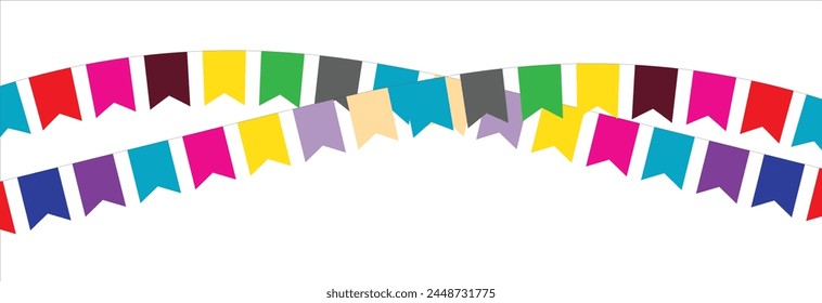 
Dreieckige Flagge in einer bunten Feier. Bunte Party 2D Dreiecksflagge auf transparentem Hintergrund. Vektorillustration. Illustrationsmaterial: bunte Dreiecksflagge ・ 
