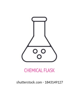 Triangular flask with acid for chemical laboratory. Outline icon. Vector illustration. Symbols of scientific research and education. Thin line pictogram for user interface. Isolated white background