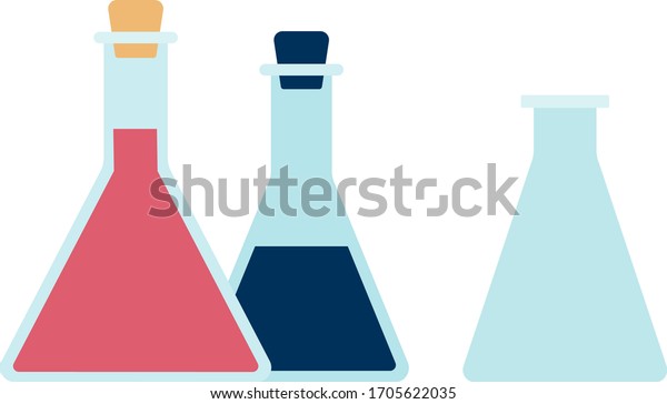 Triangular\
flasks with liquids vector icon flat\
isolated