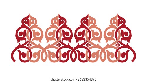 Triangular Floral Ornament Repeatable in Dark Red and Peach Color. Vector Design isolated on white background, eps