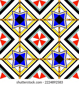 Triangular, floral, and square shapes come together to form patterns that can be used to destroy fabrics.