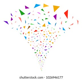 Triangular Fragments exploding fountain. Vector illustration style is flat iconic symbols. Object fountain done from random pictographs as triangular fragments fireworks.