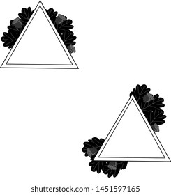 Triangular frames with autumn leaves and acorns.