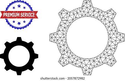 Triangular gear carcass illustration, and bicolor unclean Premium Service watermark. Polygonal carcass illustration designed with gear icon.