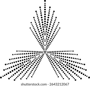 Triangular Geometric Radiating Vector Illustration of Straight dotted lines, Fan shaped Petals of dotted lines converging to the center to form Triangular Floral Design Element, Embroidery Pattern