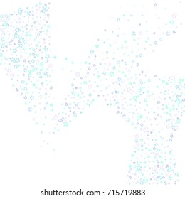 Triangular geometric Scattered on white background made of little blue stars. Scatter circle frame made of blue falling confetti stars. Vector illustration.
