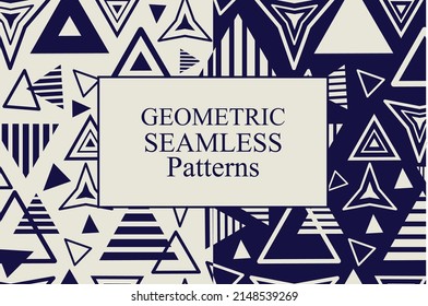 Triangular geometric shapes seamless vector abstract repeat patterns. Banner, card, wallpaper background print
