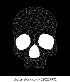 Triangular geometric skull in black and white.