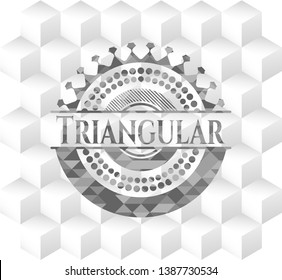 Triangular grey emblem. Retro with geometric cube white background