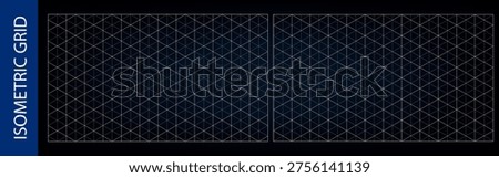 Triangular grid of surface black bg, cube lattice structure. Isometric pattern paper blueprint, abstract linear architecture design. Technical plan backdrop, empty guideline, angular geometric graph