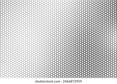 Triangular halftone background. Vector geometric technology abstract background. Halftone triangles retro pattern. Minimal 80s style dynamic tech geometric pattern. 