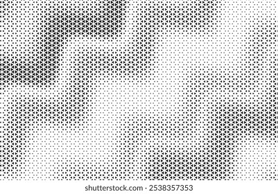 Triangular halftone background. Vector geometric technology abstract background. Halftone triangles retro pattern. Minimal 80s style dynamic tech geometric pattern.