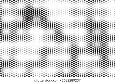 Triangular halftone background. Vector geometric technology abstract background. Halftone triangles retro pattern. Minimal 80s style dynamic tech geometric pattern.