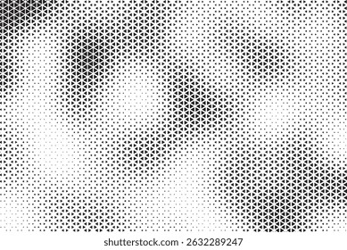 Triangular halftone background. Vector geometric technology abstract background. Halftone triangles retro pattern. Minimal 80s style dynamic tech geometric pattern.