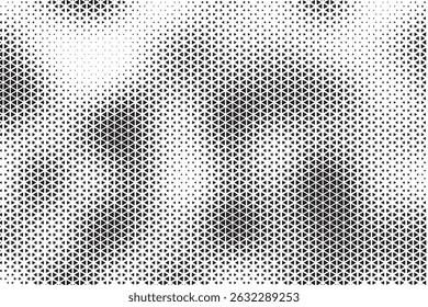 Triangular halftone background. Vector geometric technology abstract background. Halftone triangles retro pattern. Minimal 80s style dynamic tech geometric pattern.