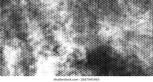 Triangular halftone background. Vector geometric technology abstract background. Halftone triangles retro pattern. Minimal 80s style dynamic tech geometric pattern. Modern