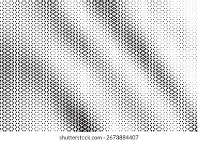 Triangular halftone background. Vector geometric technology abstract background. Halftone triangles retro pattern. Minimal 80s style dynamic tech geometric pattern.