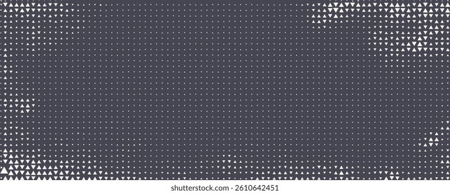Triangular Halftone Texture Frame Vector Geometric Technology Abstract Background. Half Tone Triangles Retro Colored Pattern.