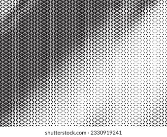 Triangular Halftone Texture Retro wave Vector Geometric Technology Abstract Background. Half Tone Triangles Retro Colored Pattern. Minimal 80s Style Dynamic Tech Structure Wallpaper.