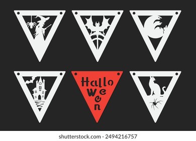 Triangular Halloween Pennants. Party Decorations. Cut out decor