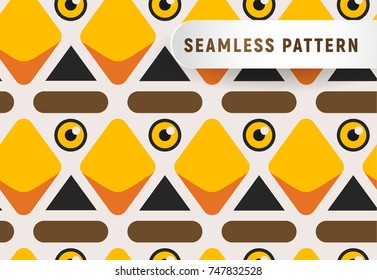 Triangular head birds seamless pattern. Cartoon chickens on white background vector illustration