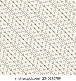Triangular hexagonal grid vector seamless pattern. Subtle thin lines texture, delicate black and white minimalist lattice, mesh, net, triangles, hexagons. Abstract graphic background. Repeat design