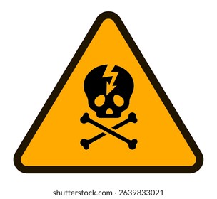 Triangular high voltage danger sign with skull and crossbones indicating potential electrocution and hazardous electrical conditions, emphasizing safety precautions