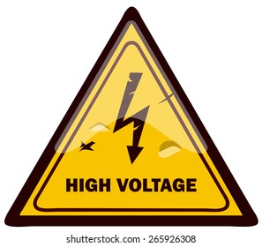 Triangular High Voltage Warning Sign, Vector Illustration isolated on White Background.