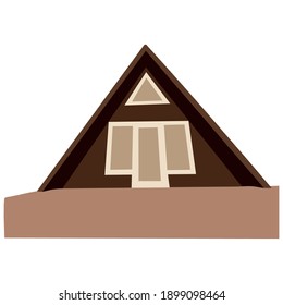
 triangular holiday home is a brown building with a white window
