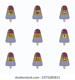 triangular ice cream icon set vector emoticon. triangular ice cream cute emoji with face. triangular ice cream Illustration of cute emojis with various expressions. triangular ice cream.