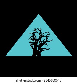 Triangular icon with silhouette of the tree without leaves. Abstract symbol of mineral and vegetable nature. Vector illustration.