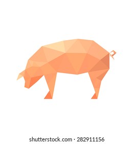 Triangular Illustration of polygonal pig isolated on white background