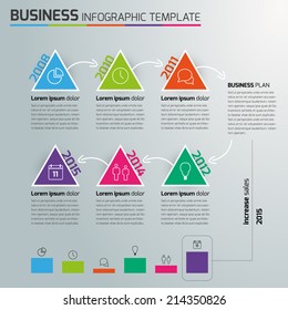 Triangular info graphic time-line template, vector 