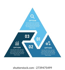 Triangular infographic with three options and icons