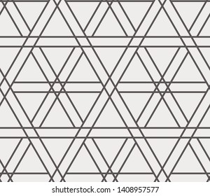 Triangular Islamic Sacred Geometric Simple Line Art Deco, Brown and Cream, Black and White Shapes Tiles Mosaic Mesh Surface Seamless Repeat Vector Pattern.  Made from equilateral triangles only.