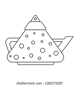 Triangular kettle with the slices of Cheese on isolated background, Doodle style. Vector graphics
