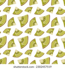 Triangular kiwi slices with peel. Seamless pattern in vector. Suitable for backgrounds and prints.